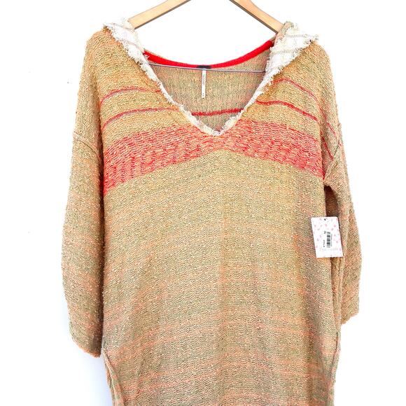 New Free People Berkeley Tunic Hooded Crochet Knit Cover-Up Sweater Small - Picture 5 of 13